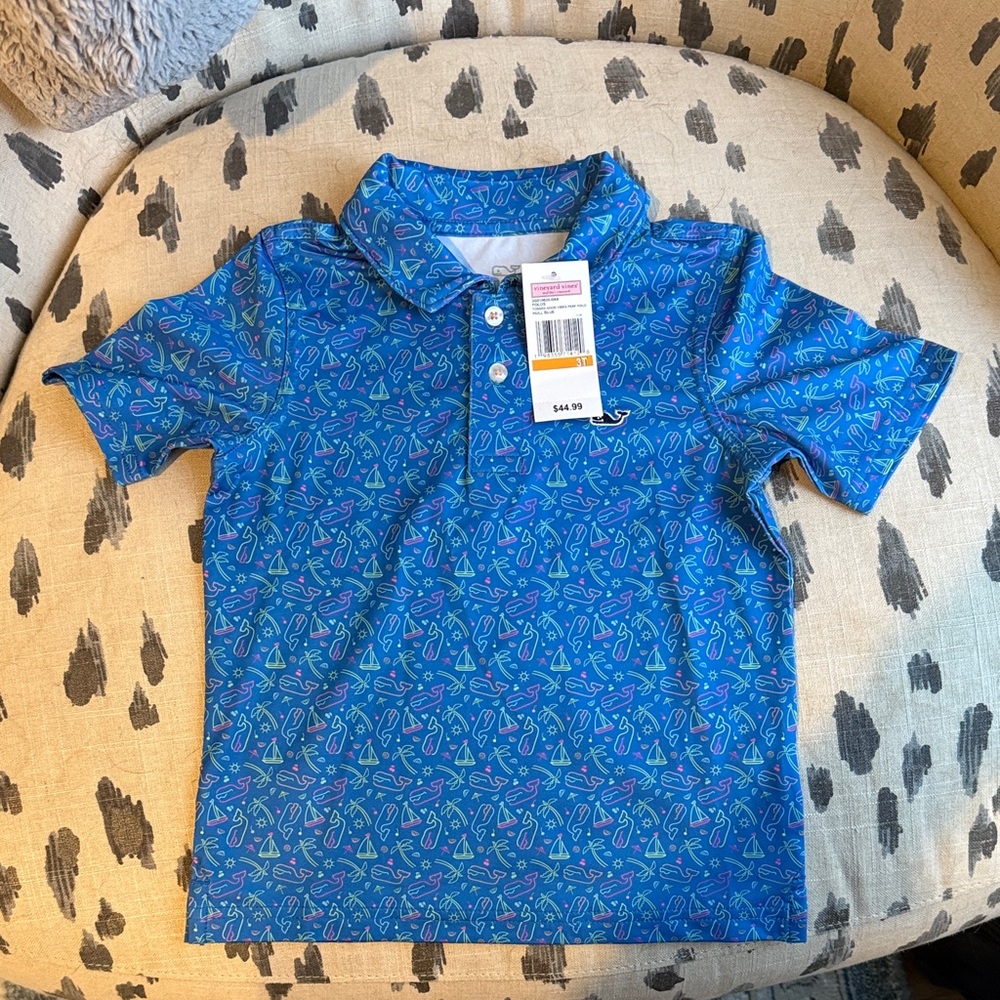 Vineyard Vines Blue Patterned Kids Polo